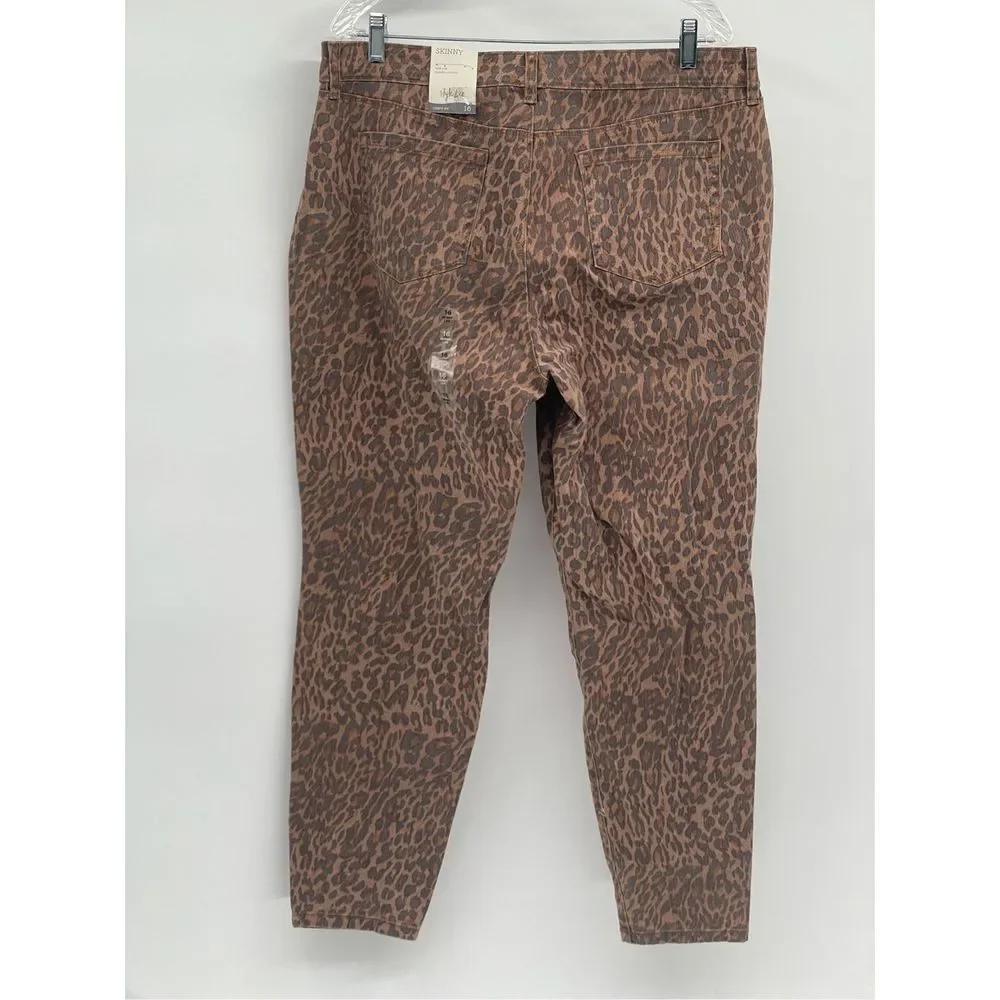 Style & Co Jeans Skinny Leopard Women Size 16 Brown‎ Black High Rise New